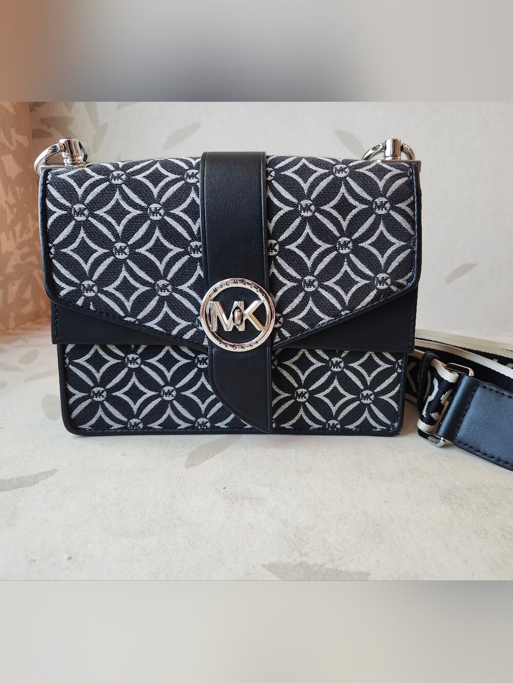 Michael Kors Black and White Signature MK Crossbody Bag